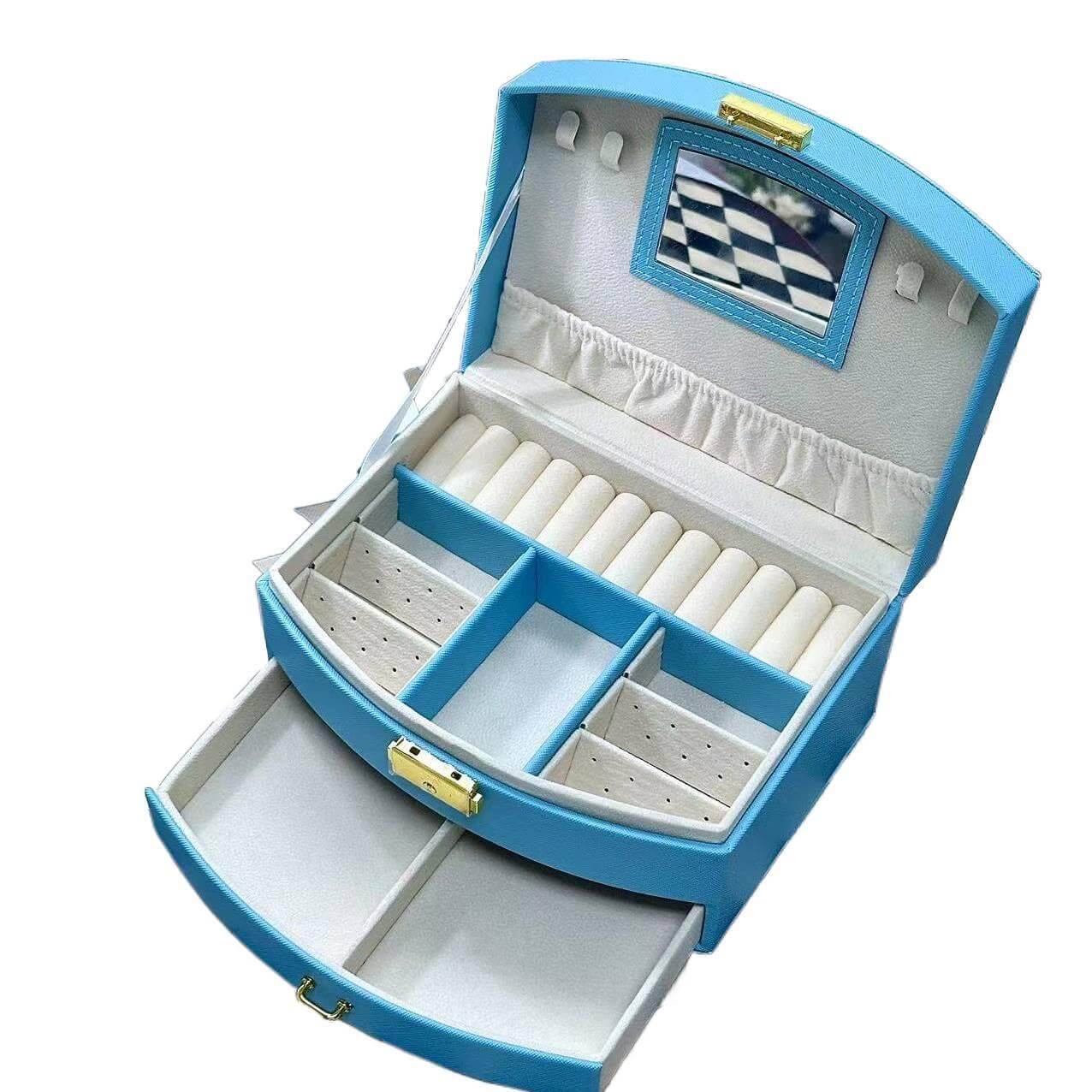 Drawer-style ring and earring storage box with handle