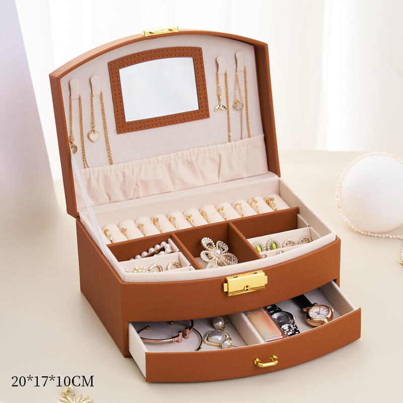Drawer-style ring and earring storage box with handle