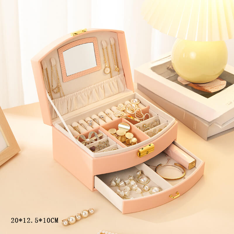 Drawer-style ring and earring storage box with handle