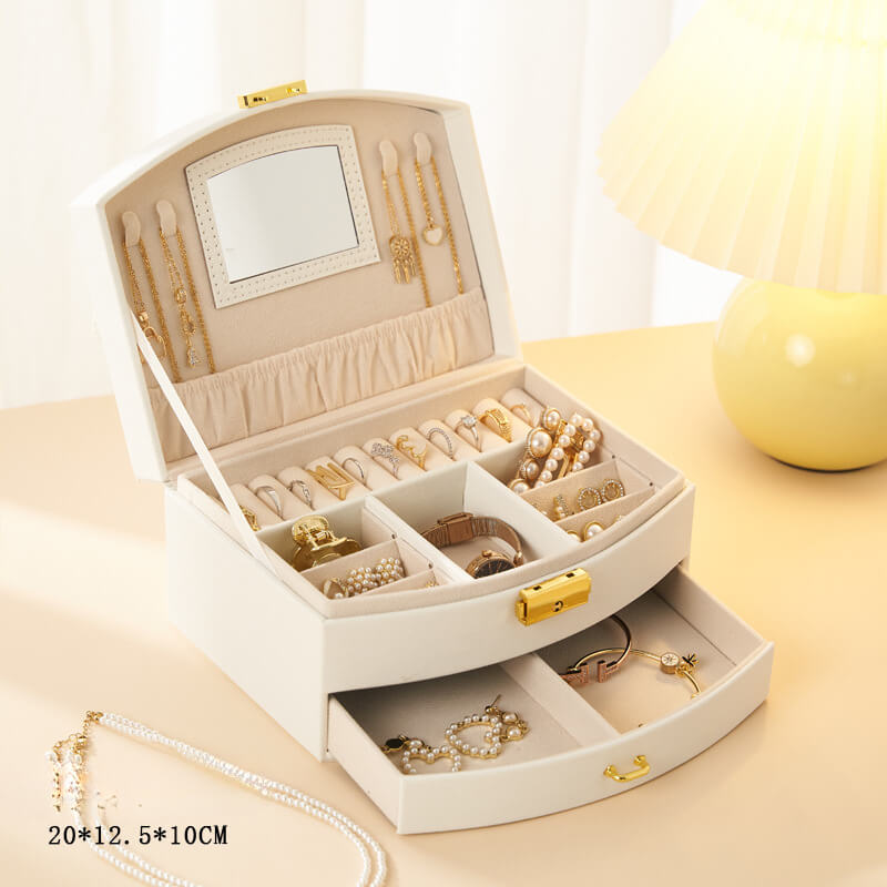 Drawer-style ring and earring storage box with handle