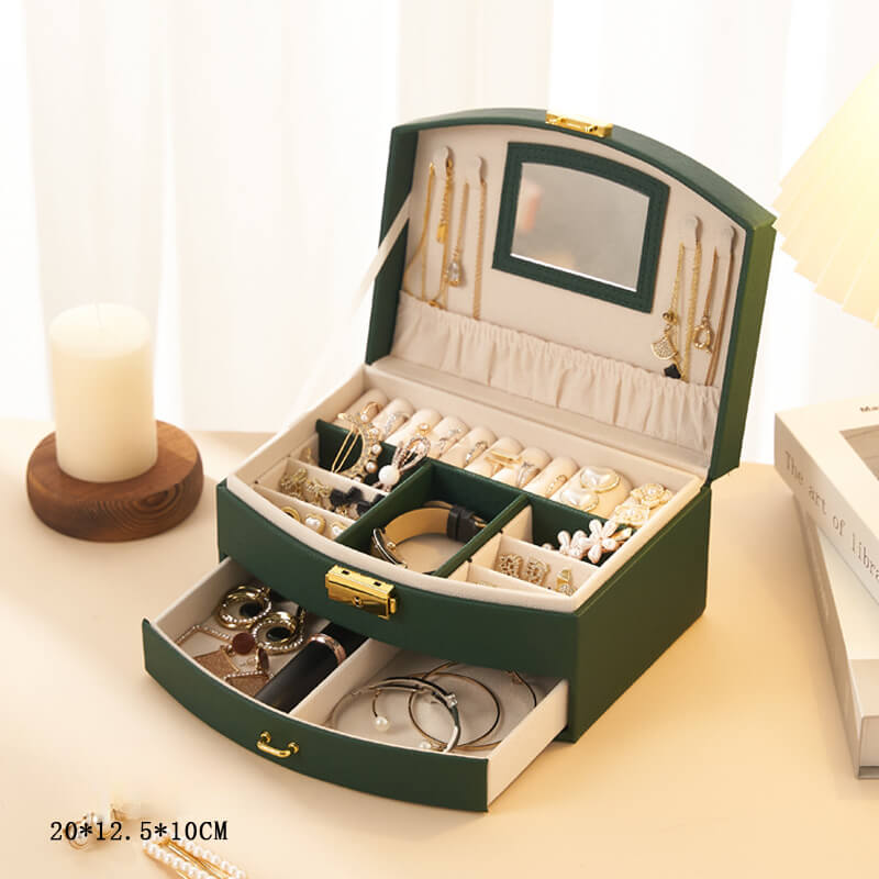 Drawer-style ring and earring storage box with handle