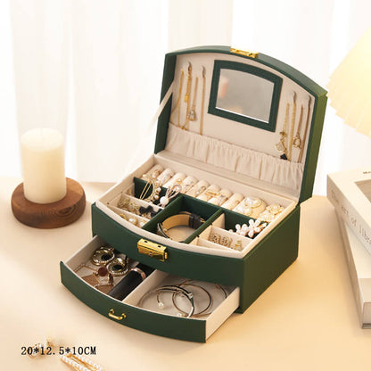 Drawer-style ring and earring storage box with handle
