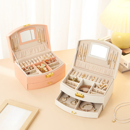 Drawer-style ring and earring storage box with handle