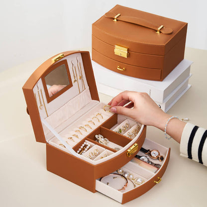 Drawer-style ring and earring storage box with handle