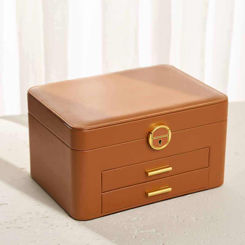 Large-capacity leather jewelry storage box with lock