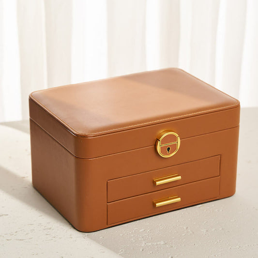 Large-capacity leather jewelry storage box with lock