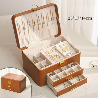 Large-capacity leather jewelry storage box with lock