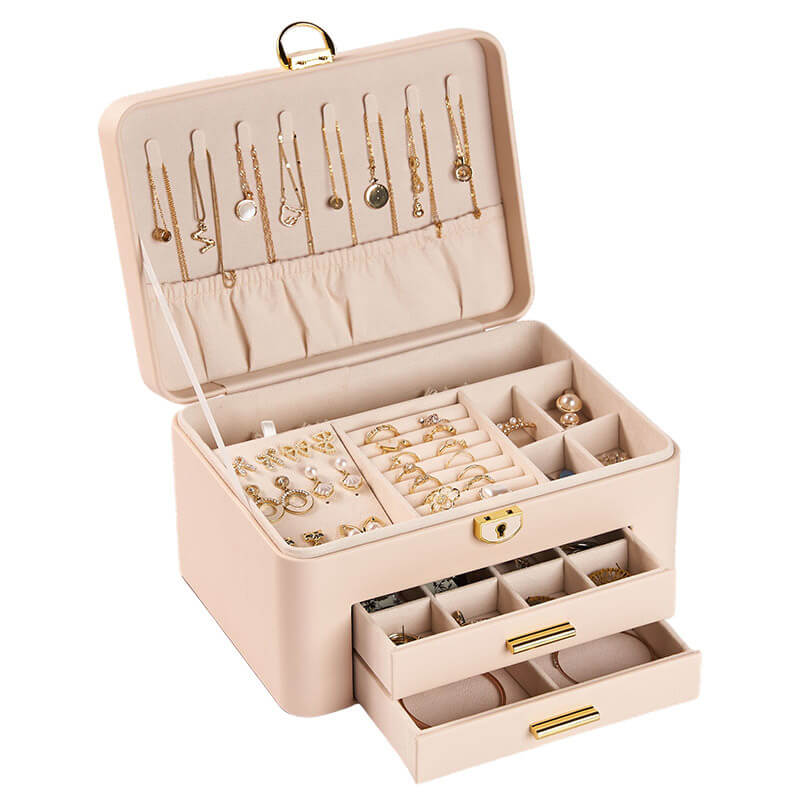 Large-capacity leather jewelry storage box with lock