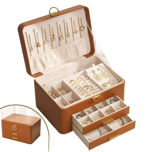 Large-capacity leather jewelry storage box with lock