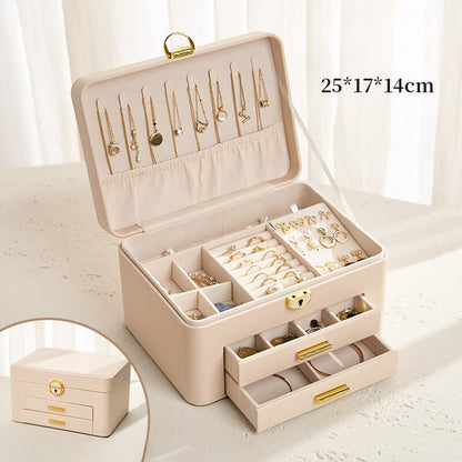 Large-capacity leather jewelry storage box with lock
