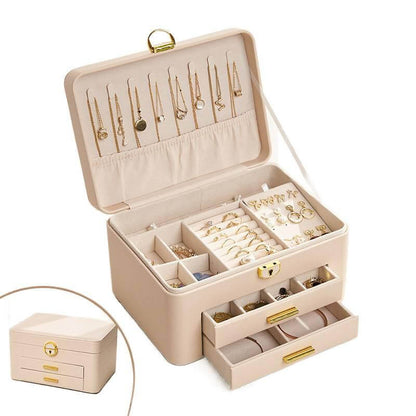 Large-capacity leather jewelry storage box with lock