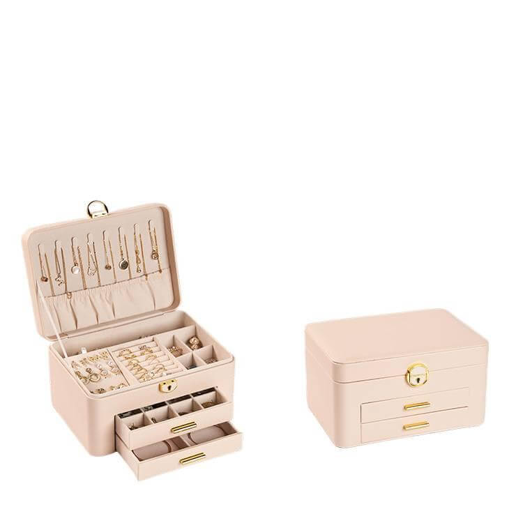 Large-capacity leather jewelry storage box with lock