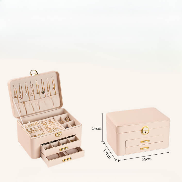 Large-capacity leather jewelry storage box with lock