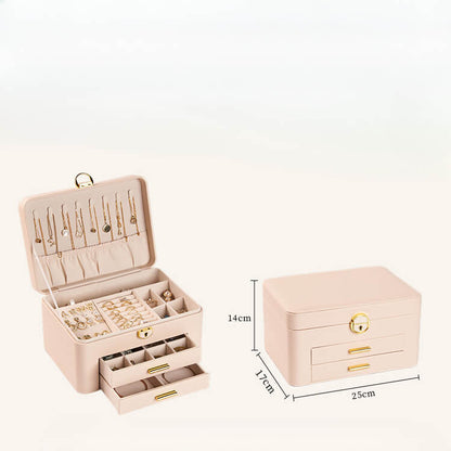 Large-capacity leather jewelry storage box with lock