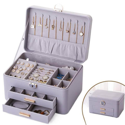 Large-capacity leather jewelry storage box with lock