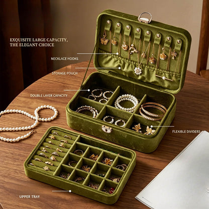 Velvet large-capacity double-layer multifunctional necklace storage box