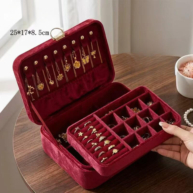 Velvet large-capacity double-layer multifunctional necklace storage box