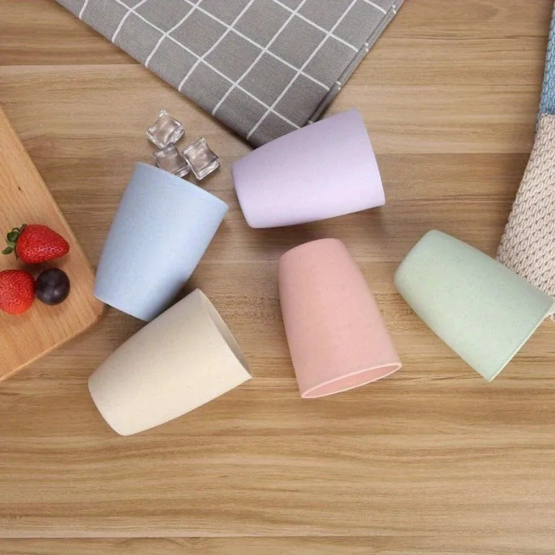 Reusable Drinking Wheat Straw Drinking Cups Set - In Use
