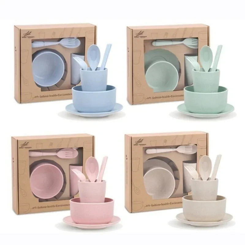 Six piece wheat straw tableware food bowls for dinner use - Side View