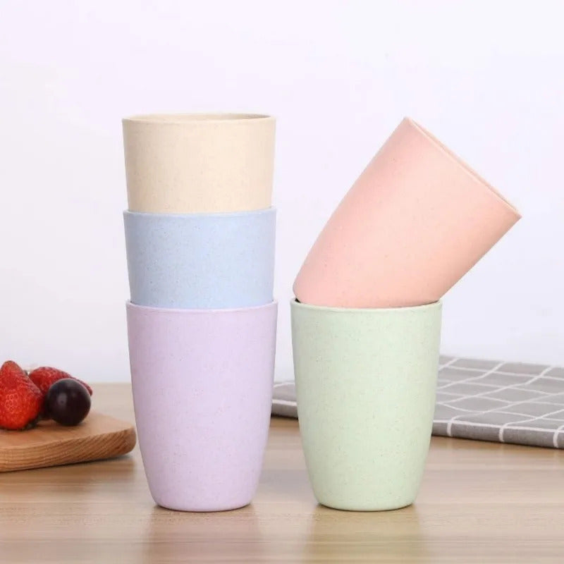 Reusable Drinking Wheat Straw Drinking Cups Set - Side View