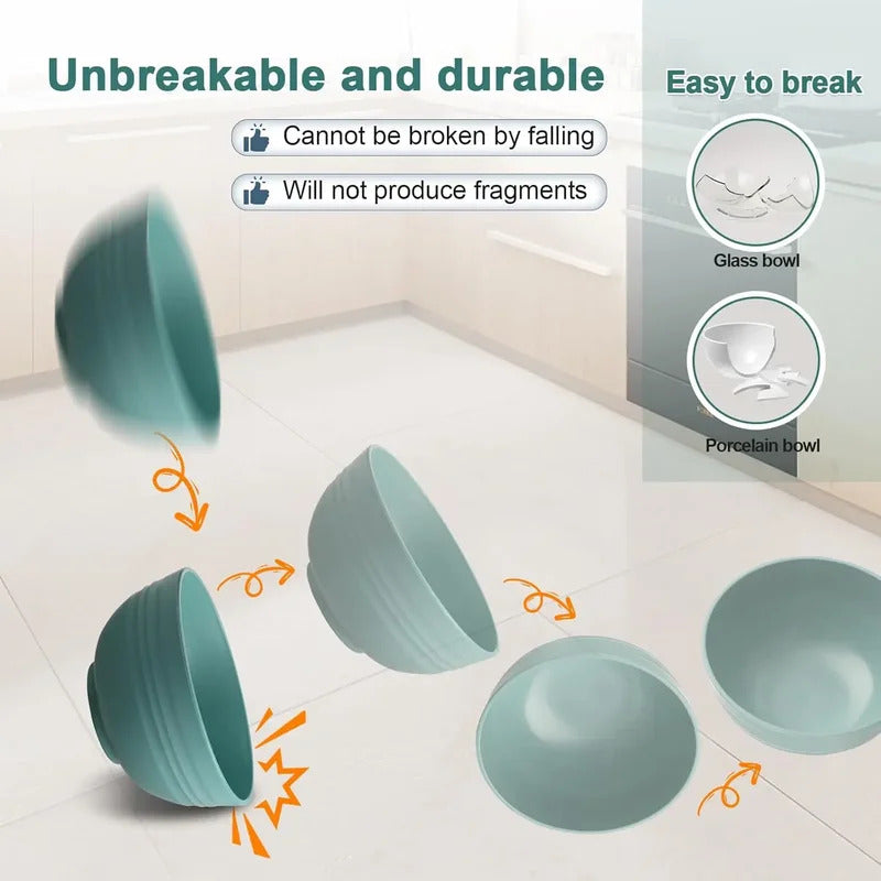 12 Pcs Wheat Straw Bowls Set Microwave Dishwasher Safe - Color Options
