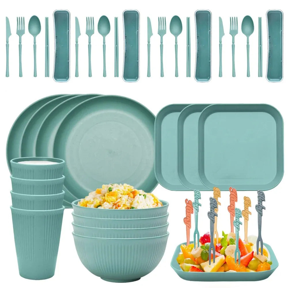 48pcs Plate Sets Wheat Straw Ramen Bowl Tableware Dinner - Packaging