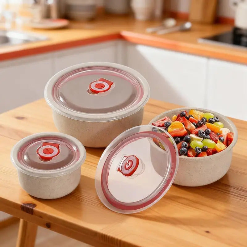 Wheat Straw  Storage Bowl Set Containers For Meal Prep - Side View
