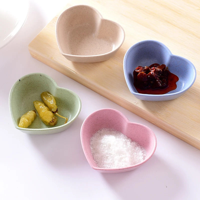 Cute Love Heart Shape Wheat Straw Bowl Plate Kitchen Supplies - Front View