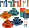 48Pcs Wheat Straw Dinnerware Sets Travel Picnic Camping - Front View