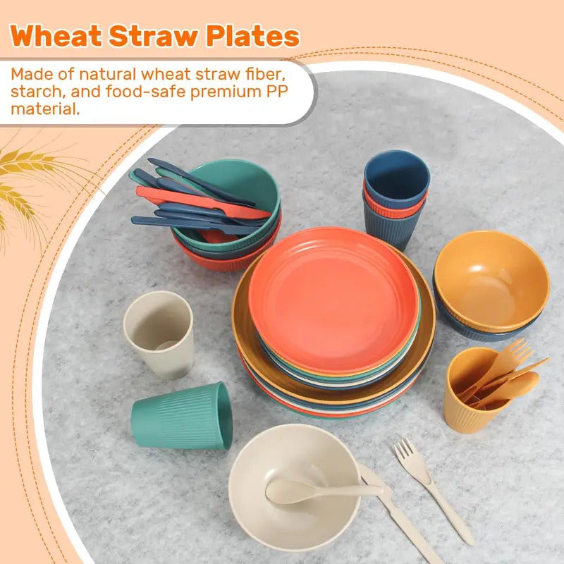 56 Piece Unbreakable Wheat Straw Dinnerware Set - Color Options