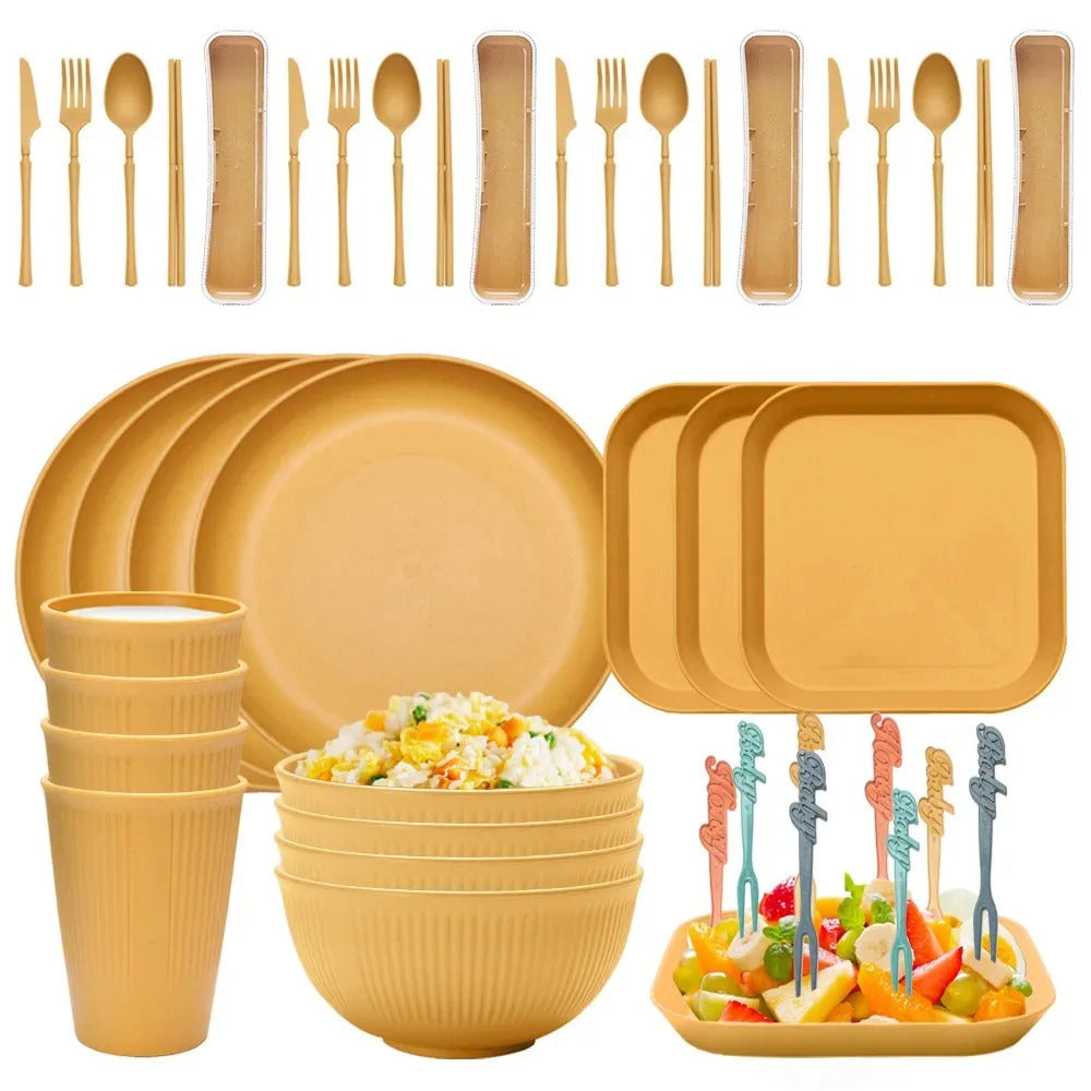 48pcs Plate Sets Wheat Straw Ramen Bowl Tableware Dinner - View 9