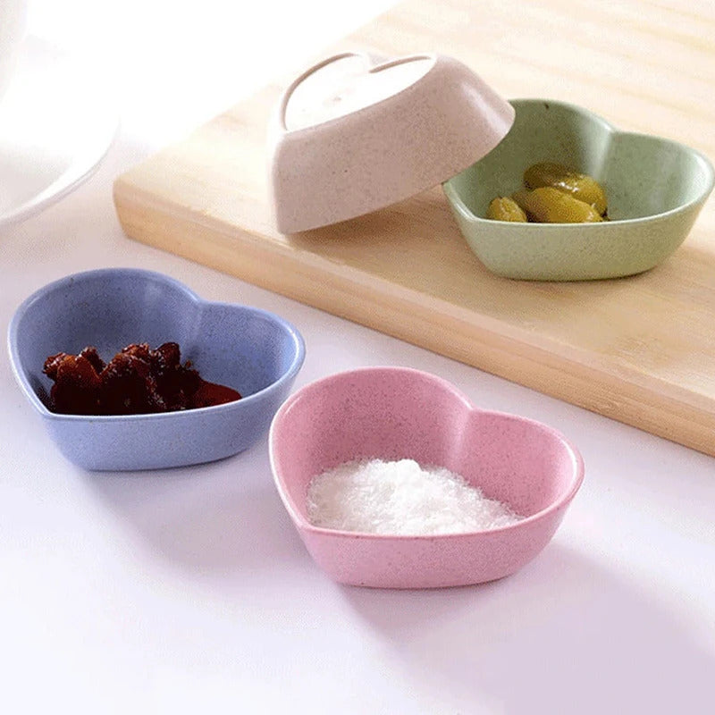 Cute Love Heart Shape Wheat Straw Bowl Plate Kitchen Supplies - Side View
