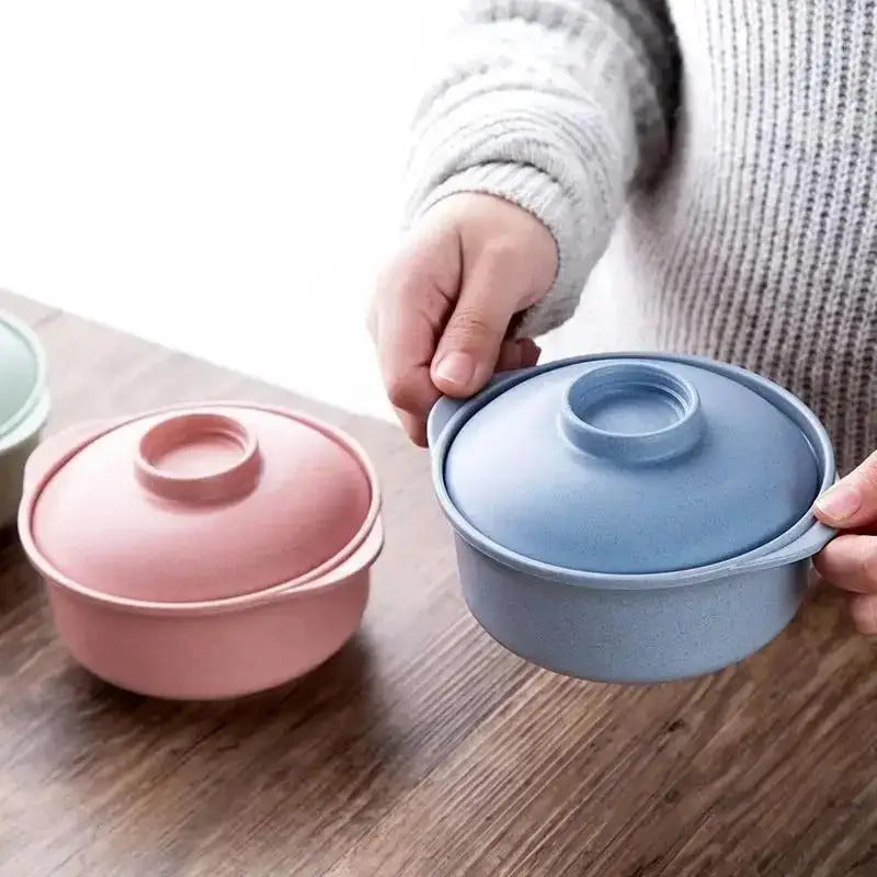 Wheat Straw Salad Bowl With Lid Food Container Tableware - Detail View