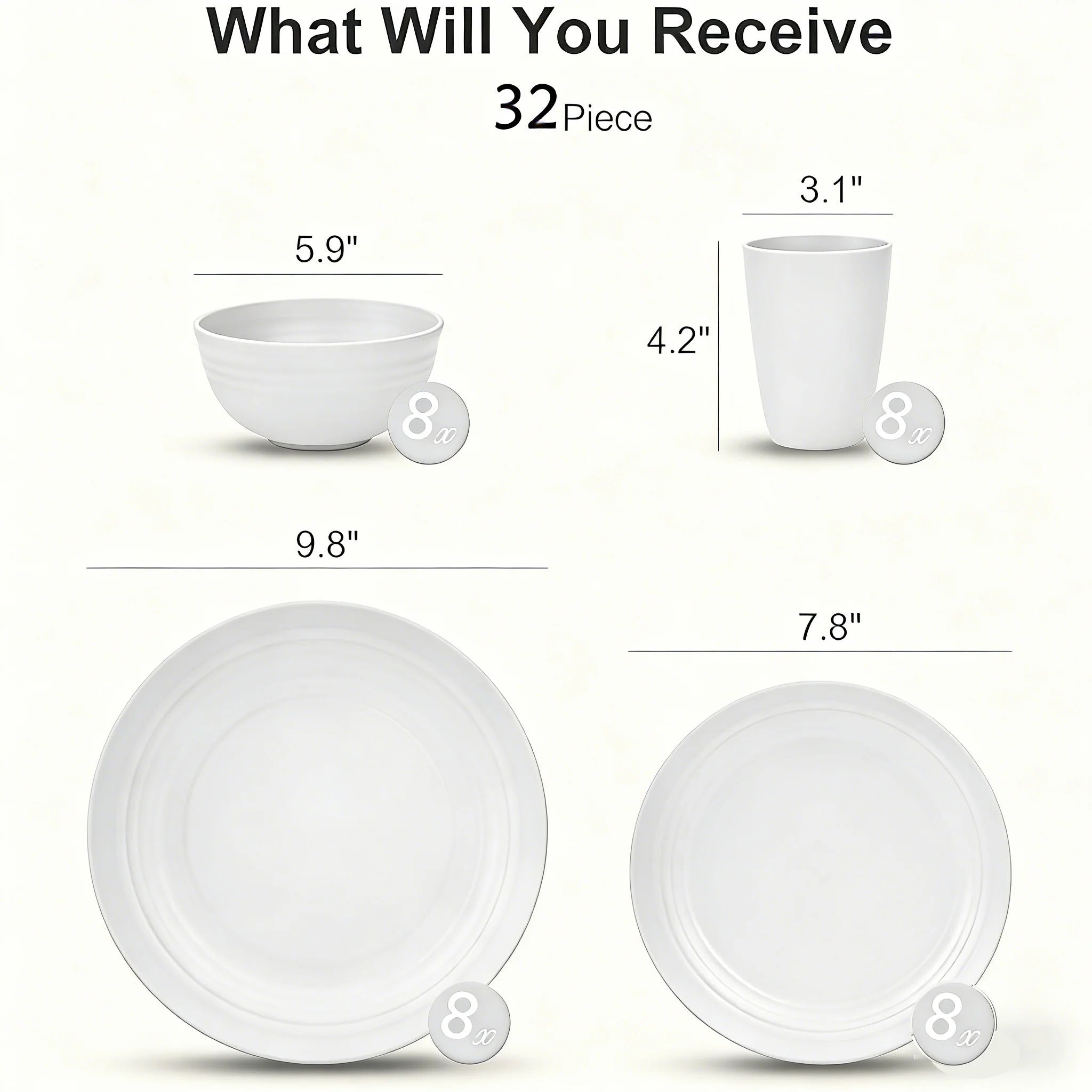 32 Piece Wheat Straw Dinnerware Set Colorful Plates Bowl - Lifestyle