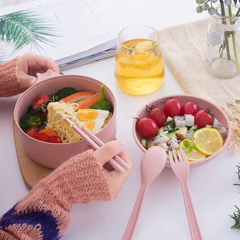 5pcs Wheat Straw Lamian Noodles Bowl and Lunch Box - Side View