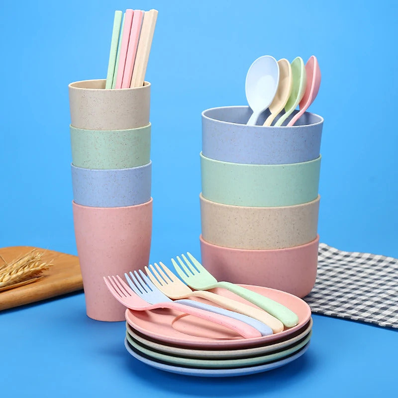 Wheat straw tableware set camping set - Size Comparison