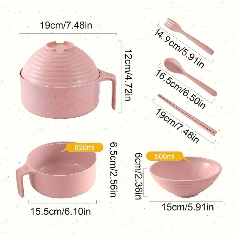 5pcs Wheat Straw Lamian Noodles Bowl and Lunch Box - Detail View