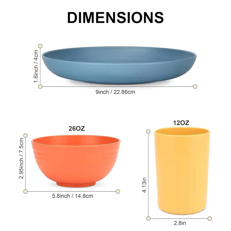 20pcs Unbreakable Wheat Straw Dinnerware Set Dishwasher Safe - Side View