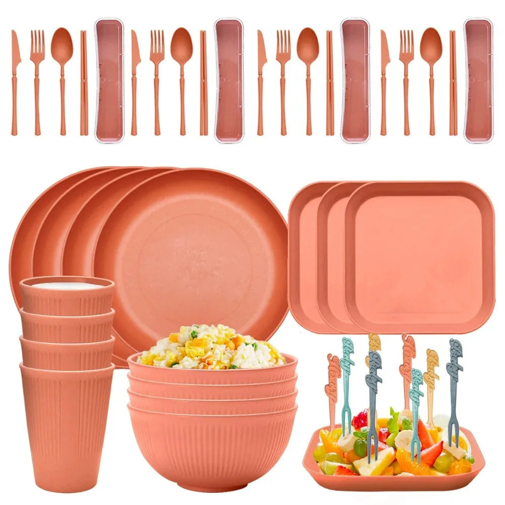 48pcs Plate Sets Wheat Straw Ramen Bowl Tableware Dinner - View 10