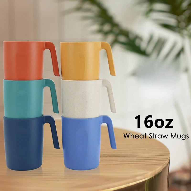 Wheat Straw Cups with handles set of 6 Unbreakable - Size Comparison